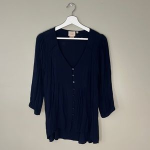 Anthropologie Navy Blue Blouse Size 10